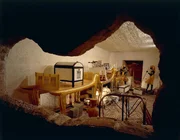 Replica of King Tutankhamen's tomb as was found by Howard Carter at the time of discovery. Antechamber of the tomb with the royal Ka and funerary objects.