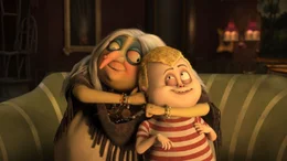 Oma und Pugsley Addams  Die Verwendung des sendungsbezogenen Materials ist nur mit dem Hinweis und Verlinkung auf RTL+ gestattet.