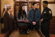 (l-r) Elizabeth Bowen as Deputy Liv Baker, Meredith Garretson as Kate Hawthorne, Levi Fiehler as Mayor Ben Hawthorne, Corey Reynolds as Sheriff Mike Thompson