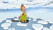 Das Eis des Sees ist zerbrochen. Findus konnte sich gerade noch auf eine winzige Eisscholle retten. Wer holt ihn nun ans sichere Land?