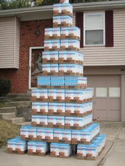 Nathan Engles' cereal tower in driveway.