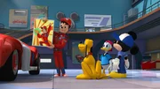 On the right: Donald Duck, Mickey Mouse, Pluto