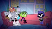 L-R: Cyborg, Beast Boy, Raven.