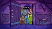 v.li.: Robin, Cyborg, Raven, Beast Boy, Starfire