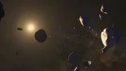 Two asteroids colliding in the asteroid belt - GFX. Two asteroids colliding in the asteroid belt - GFX.