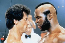 Rocky Balboa kaempft gegen den grossmaeuligen Clubber Lang ...