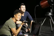 Volunteers Will Watremez and Sian Proctor operate a telescope and lumens meter to detect changes in light frequency. Volunteers Will Watremez and Sian Proctor operate a telescope and lumens meter to detect changes in light frequency.