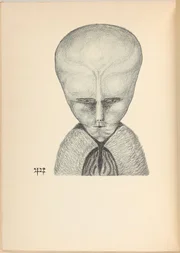 Aleister Crowley, The Way, 1918. Zeichnung des Magiers, die Lam darstellt, ein Wesen, das er 1918 während der Amalantrah-Arbeiten chanalisierte. Aleister Crowley, The Way, 1918. Zeichnung des Magiers, die Lam darstellt, ein Wesen, das er 1918 während der Amalantrah-Arbeiten chanalisierte.