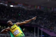 Olympische Sommerspiele, 2012: Portr&auml;t des jamaikanischen Sprinters Usain Bolt im Londoner Olympiastadion