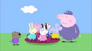 L-R: Danny Dog, Rebecca Rabbit, Peppa Pig, Suzy Sheep, Zoe Zebra, Emily Elephant, Gradpa Pig