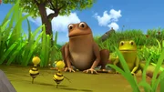 Die zwei hungrigen Fr&ouml;sche sehen &uuml;berall nur noch Bienen.