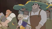 Tobie (3.v.l.) und die Holzfäller ziehen entschlossen in den Krater, um Jo Mitch zu stürzen.