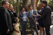 L-R: Cameron Tucker (Eric Stonestreet), Mitchell Pritchett (Jesse Tyler Ferguson), Lily Tucker-Pritchett (Aubrey Anderson-Emmons), Pepper Saltzman (Nathan Lane), Ronaldo (Christian Barillas), Sal (Elizabeth Banks), Eddie (Michael Rupnow)