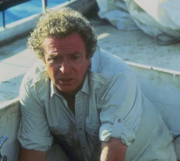 Der draufg&auml;ngerische Pilot Hoagie (Michael Caine) hilft den Brodys im Kampf gegen den Hai.