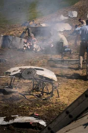 Brantford, Ontario - Debris is scattered around the crash site of KLM Cityhopper Flight 433 near the runway at Amsterdam's Schiphol Airport. (Cineflix 2018/Pana Pantazidis)