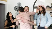 As seen on HGTV&rsquo;s Farmhouse Fabulous, Ty gives a hug to Cole DeBoer during the reveal at the Jacobson-Blow house.