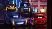Batmobil Bam (un. li.), Motorrad Bibi (un. Mi.), Auto Redbird (re.), Flugzeug Wing (ob. li.) und Truck Buff (hi. Mi.) sind nicht irgendwelche Fahrzeuge - sie sind die Batwheels! Gemeinsam und an der Seite von Batman, Robin und Batgirl sorgen sie f&uuml;r Sicherheit auf den Stra&szlig;en von Gotham City und geben nicht auf, bis sie die fiesen Pl&auml;ne der B&ouml;sewichte gestoppt haben.