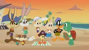 V.l.: Wile E. Coyote, Goofy Gophers, Bugs Bunny, Lola Bunny, Tweety, Porky Pig, Daffy Duck, Cecil Turtle