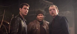 l-r: Ethan Hunt (Tom Cruise), Luther Stickell (Ving Rhames), Benji Dunn (Simon Pegg)