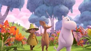 Mumintroll (l.), Sniff (M.) und Snufkin (r.) sind auf der Suche nach der Sonne und geraten in ein seltsames Paradies.
