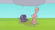 Hase und Elefant freuen sich über Regen und Matsch. Hase und Elefant freuen sich über Regen und Matsch.