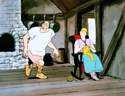 Der Riese und seine Frau sind &uuml;bergl&uuml;cklich, dass der gef&uuml;rchtete Besuch des Asa Thor so glimpflich abgelaufen ist.