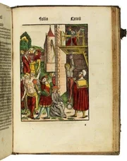 Der Laienspiegel von Ulrich Tengler aus dem Jahr 1509 gilt als eines der bedeutendsten Rechtsb&uuml;cher der fr&uuml;hen Neuzeit. Der Holzschnitt zeigt g&auml;ngige Foltermethoden der Zeit.