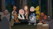 (v.l.n.r.) Mort Goldman; Brian Griffin; Peter Griffin; Lois Griffin; Chris Griffin; Cleveland Quagmire