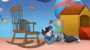 Radieschen begleitet Tim in den Baby-Klub und spielt dort mit ihm. Tim liebt diese Actionfigur, die beim Schütteln Töne von sich gibt.