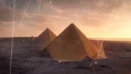 Die drei Pyramiden von Gizeh im Myonen-Schauer.