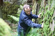 Patrick Bury inspecting the outside of a fortification making up the Siegfried Line.