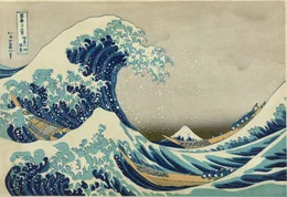 Die vielleicht bekannteste Darstellung einer Monsterwelle: "Die gro&szlig;e Welle vor Kanagawa" von Katsushika Hokusai aus dem fr&uuml;hen 19. Jahrhundert. In Japan werden Wellen wie diese Sankaku Nami genannt.