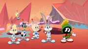 v.li.: Lola Bunny, Tweety, Daffy Duck, Porky Pig, Bugs Bunny, Marvin the Martian.