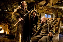 (L-R) John Ruth (KURT RUSSELL), Daisy Domergue (JENNIFER JASON LEIGH), General Sandy Smithers (BRUCE DERN) Photo: Andrew Cooper, SMPSP &copy; 2015 The Weinstein Company. All Rights Reserved.