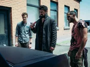 L-R: Hughie Campbell (Jack Quaid), Billy Butcher (Karl Urban), Frenchie (Tomer Kapon)