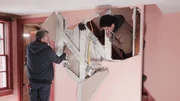 Jon and Scott get started on the dramatic change to the staircase at the Kuprycz house, as seen on HGTV's Farmhouse Fixer.