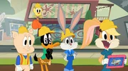 v.li.: Porky Pig, Tweety, Daffy Duck, Bugs Bunny, Lola Bunny.