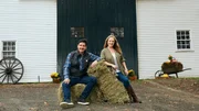 As seen on HGTV's Farmhouse Fixer, Jonathan Knight, left, and his designer Kristina Cretin, work to revitalize farmhouses in the northeast. They are sitting in front of the barn on a property in Ipswich, Massachusetts. As seen on HGTV's Farmhouse Fixer, Jonathan Knight, left, and his designer Kristina Cretin, work to revitalize farmhouses in the northeast. They are sitting in front of the barn on a property in Ipswich, Massachusetts.