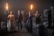 L-R: Lanfear (Natasha O'Keeffe), Rand al'Thor (Josha Stradowski), Moiraine Damodred (Rosamund Pike), Lan Mandragoran (Daniel Henney)
