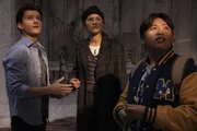 Drei Freunde suchen nach einem Ausweg, v.li.: Tom Holland als Peter Parker, Zendaja als MJ, Jacob Batalon als Ned Leeds