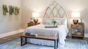 The newly remodeled bedroom in the Whyte residence, as seen on Fixer Upper. The newly remodeled bedroom in the Whyte residence, as seen on Fixer Upper.