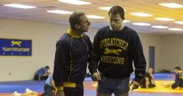 Steve Carell and Channing Tatum in FOXCATCHER.