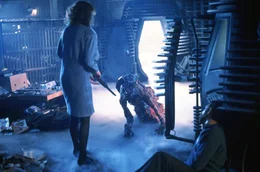 (v.l.n.r.) Veronica Quaife (Geena Davis); Seth Brundle (Jeff Goldblum); Sathis Borans (John Getz)