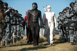 Center left to right: Cobra Commander (Luke Bracey) and Storm Shadow (Byung-Hun Lee)