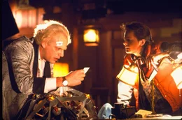 Christopher Lloyd (Dr. Emmett Brown), Michael J. Fox (Marty McFly).