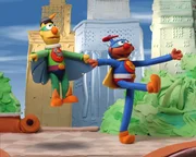 Ernie (li.) und Bert (re.) wollen als Superhelden ihre übernatürlichen Fähigkeiten zum Einsatz bringen.