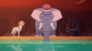 Die Elefantendame Madame Rosa saugt mit ihrem Rüssel das Wasser aus dem Becken. Die Elefantendame Madame Rosa saugt mit ihrem Rüssel das Wasser aus dem Becken.