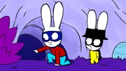 In einer Höhle kommen Superhase (l.) und Captain Hase (r.) dem Ursprung des Knarzens und der anderen gruseligen Geräusche auf die Spur.