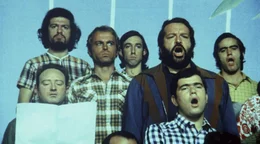 Kid (Terence Hill, 3.v.l.) und Ben (Bud Spencer, hinten 2.v.r.) sind nun wirklich keine Chorknaben, aber im Grunde haben die beiden Draufg&auml;nger ein gutes Herz ...