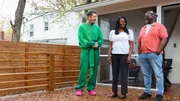 From left to right: Host David Bromstad, Tiwana Chance-Knight, and David Knight explore the back deck of House 1, Tuck Trail, as seen on My Lottery Dream Home, Season 17.